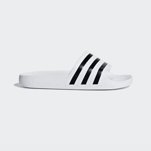 Adidas Unisex White Slides with Black Stripes